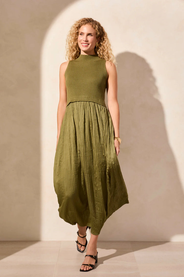 Tribal Femme Sleeveless Twofer Maxi Dress in Loden