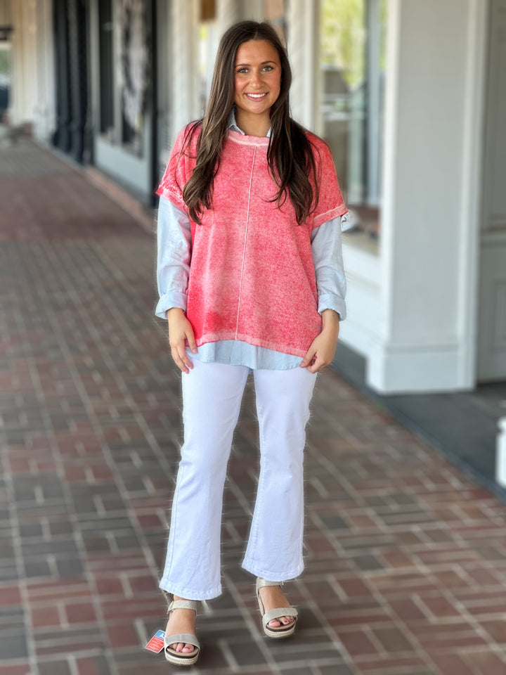 Tru Luxe Reverse Printed Cap Sleeve Coral Top