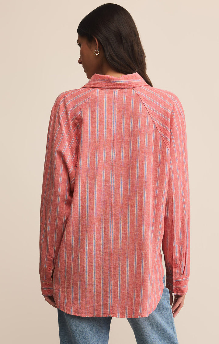 Z Supply Perfect Linen Stripe Top in Persimmon