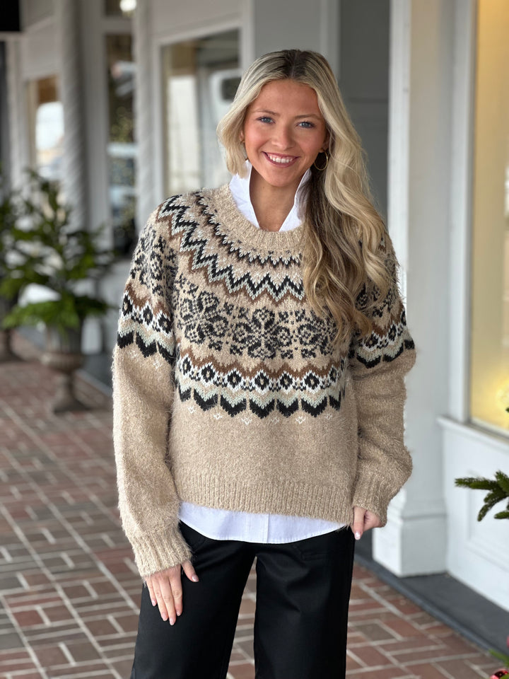Z Supply Kenaby Fair Isle Sweater in Oatmeal Heather
