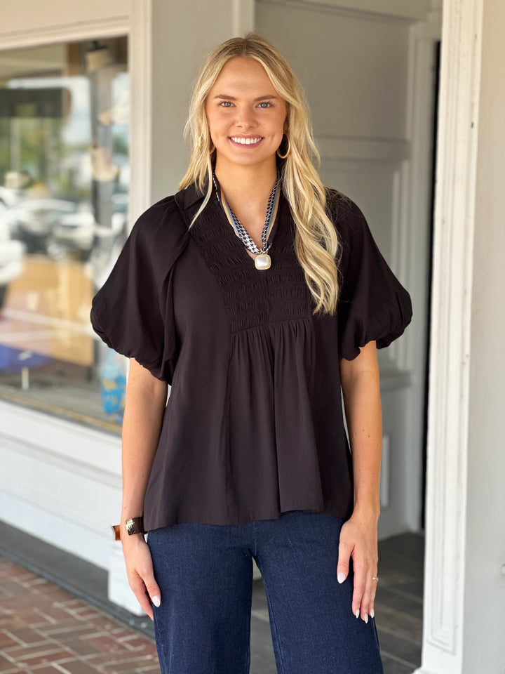 Bubble Sleeved Favorite Black Top