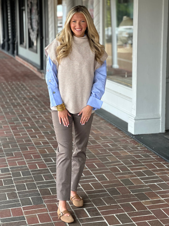French Dressing Ottoman Cap Sleeve Sweater in Oat