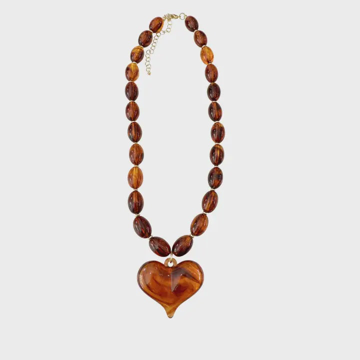 Roxie Tortoise Beaded Necklace with Heart Charm