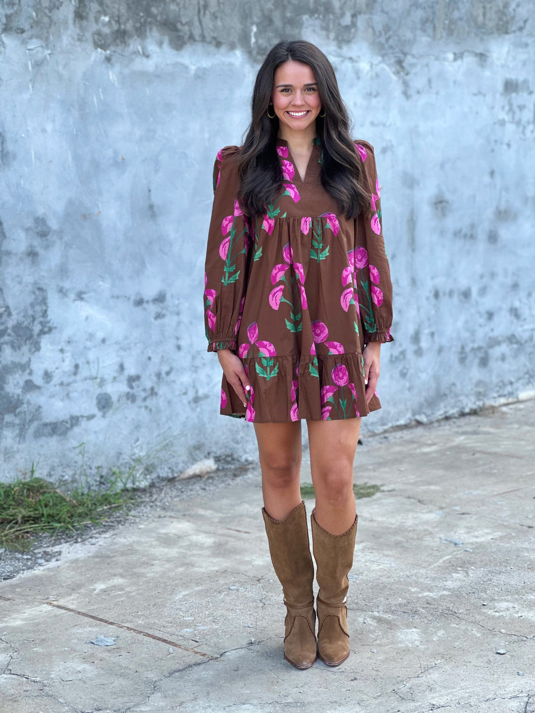 Brown Mix Floral Printed Dress