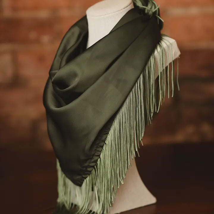 Solid Fringe Scarf in Olive Green