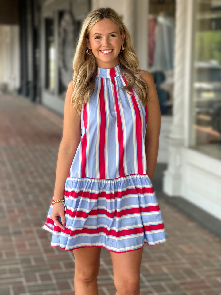 Red Stripe Blue Dress