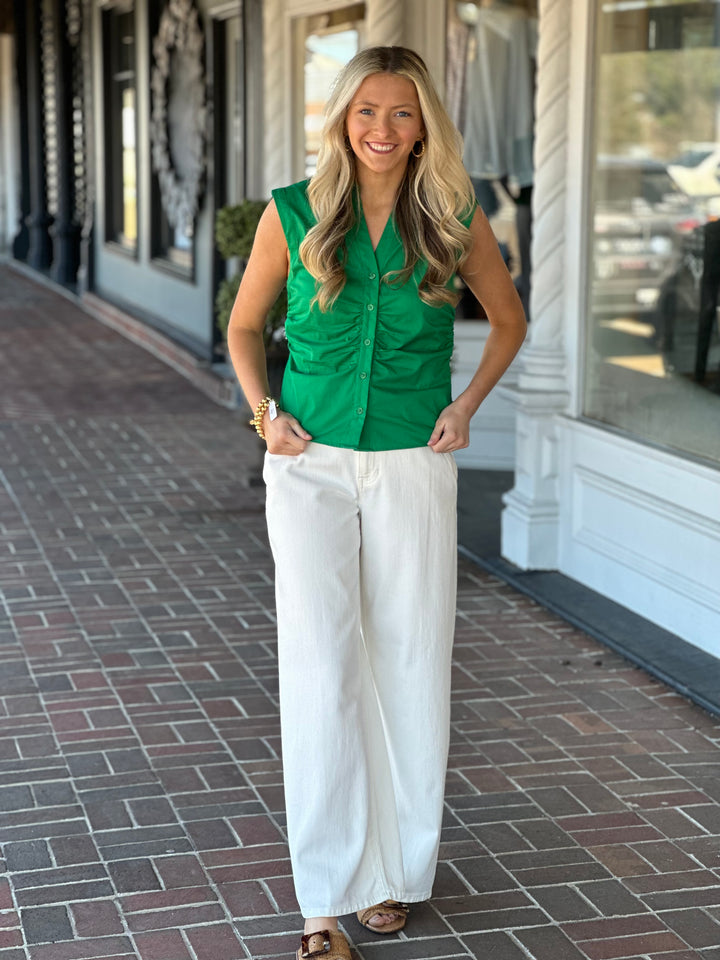 Solid Sleeveless Collared Top in Green