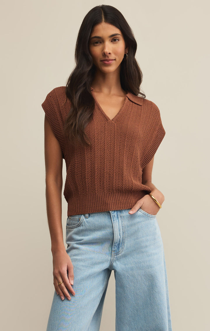 Z Supply Lauden Polo Top in Teakwood