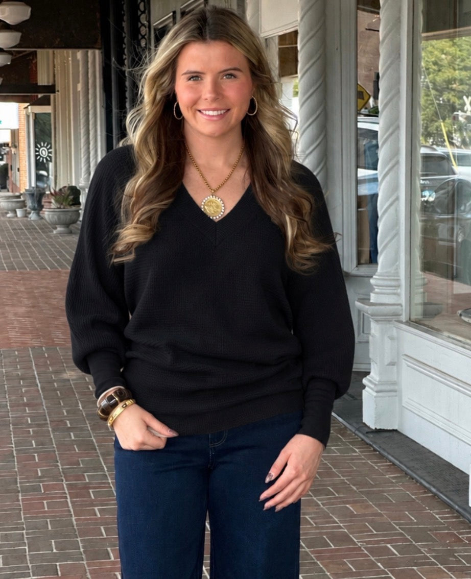 Dylan Charlie Classic V-Neck Top in Black