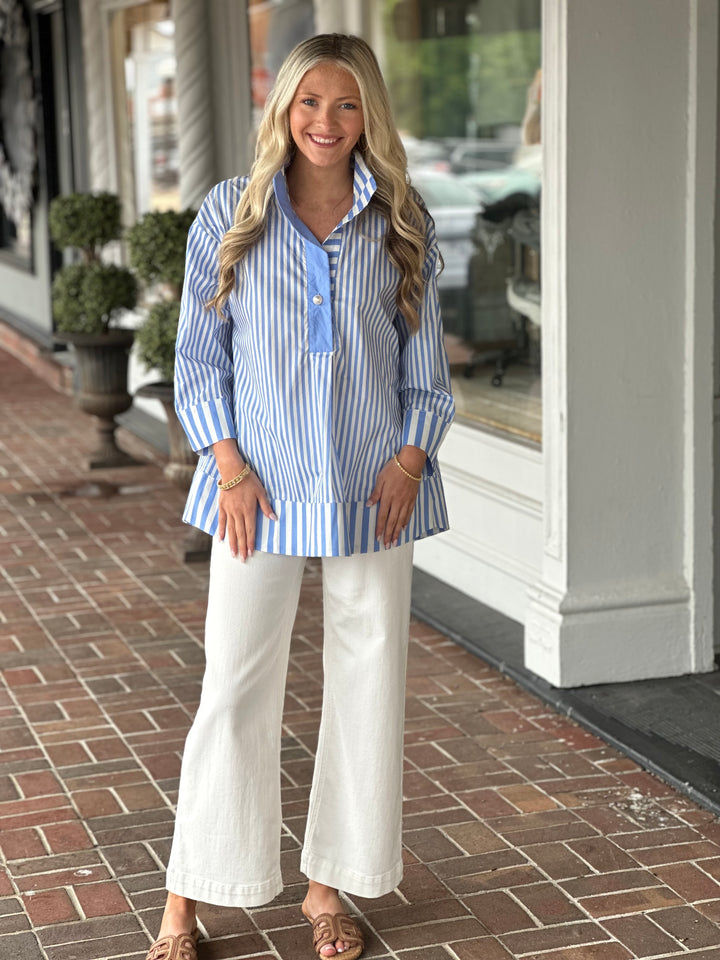 Stripe Print Top in Blue
