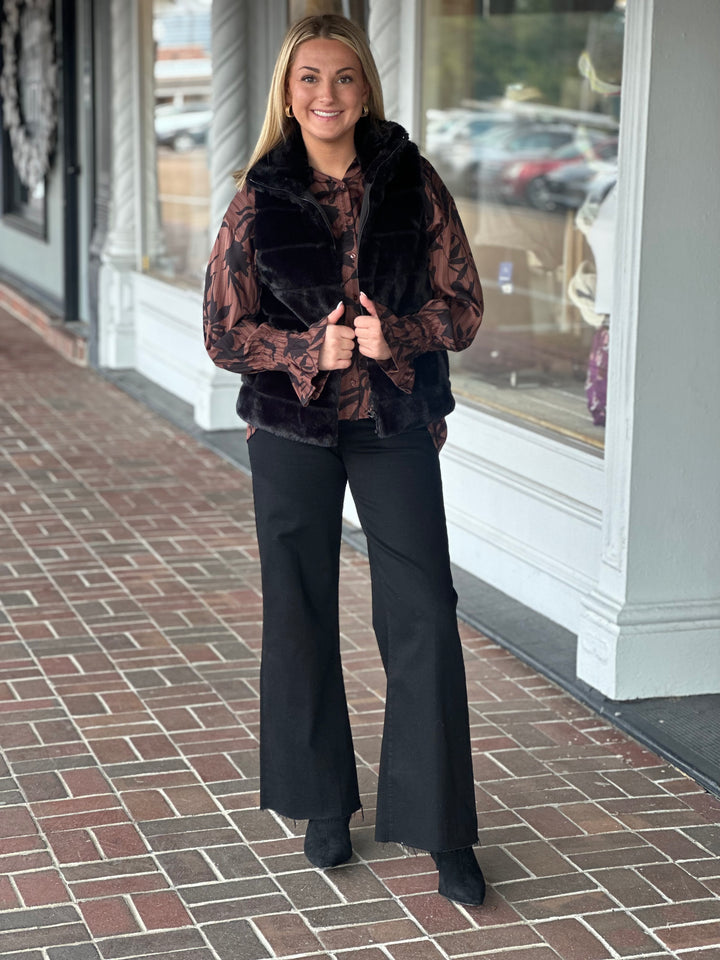 Nikky Apparels Reversible Faux Fur Vest in Black