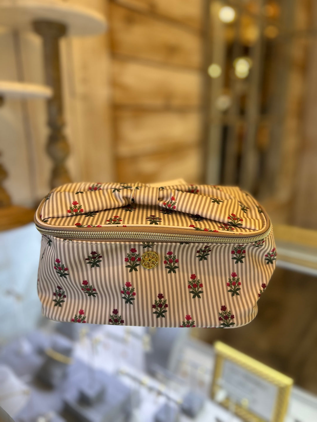 Mary Square Kiss and Make Up Bag in Cottage Stripes