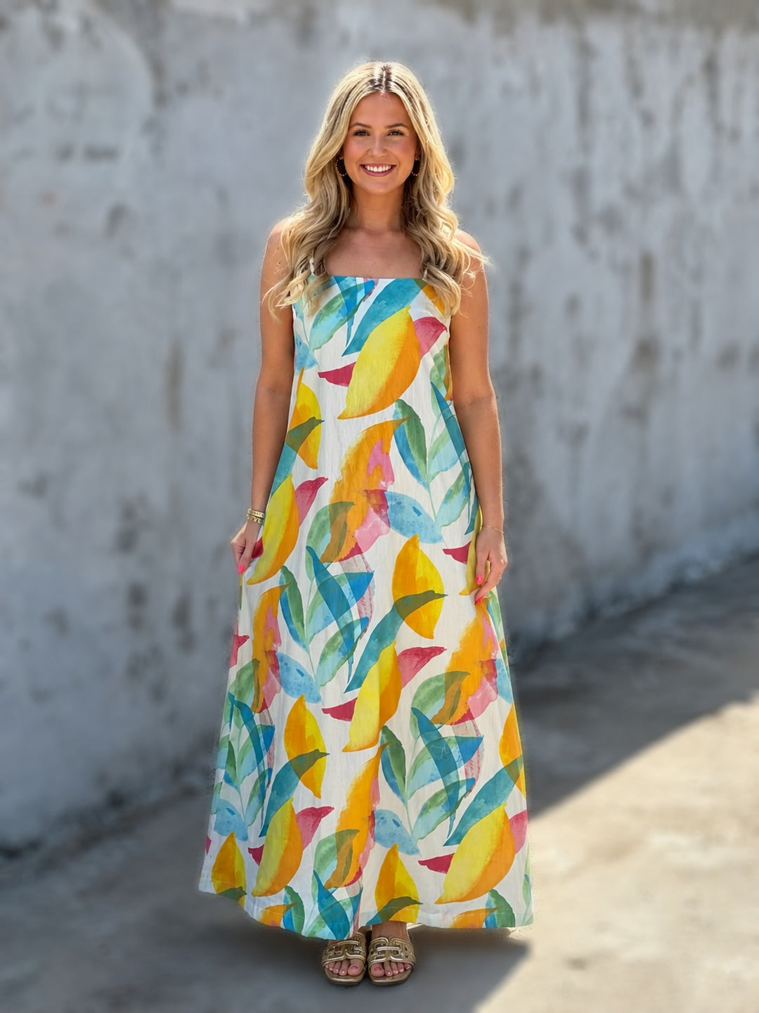 tropical print cotton dress Villa Glamour Cotton Tropical Print Maxi Dress in Black