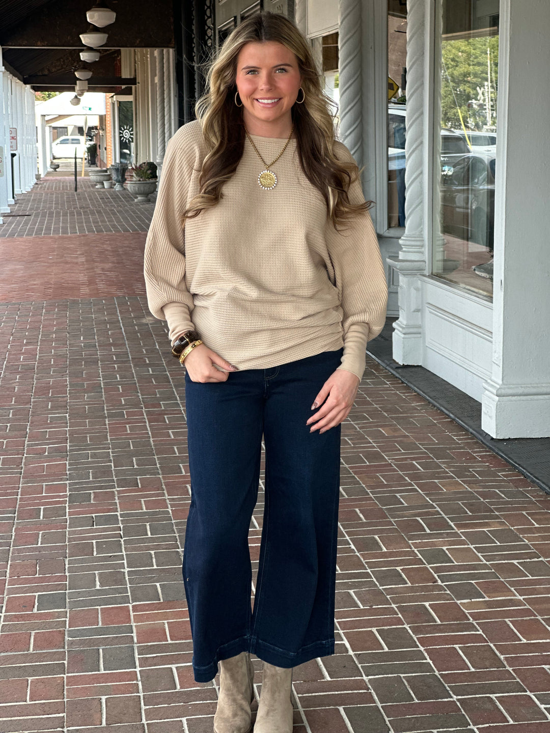Dylan Andie Waffle Top in Beige