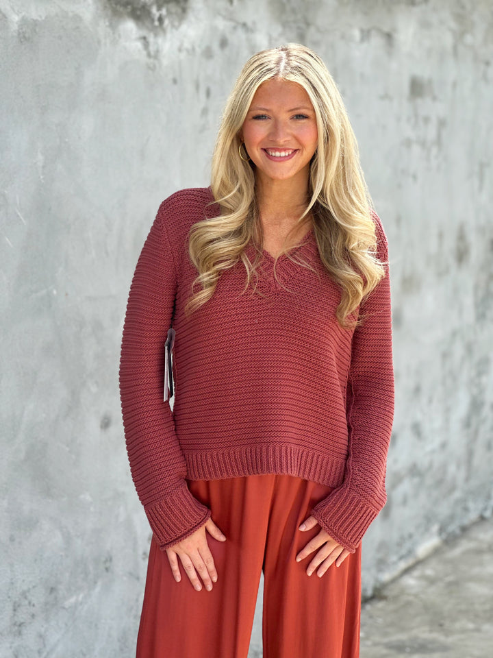 Michael Stars Linda Striped V-Neck Pullover in Muse