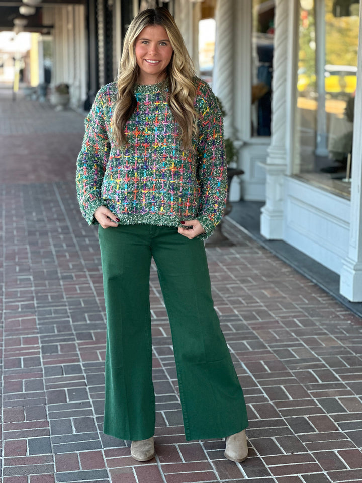 Better Than The Rest Tweed Sweater in Green