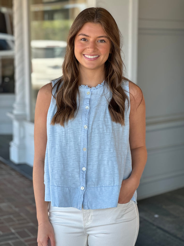 Dylan Peplum Hi-Low Sky Blue Top