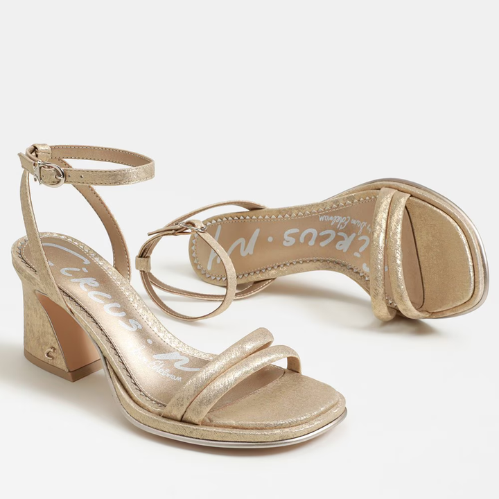 Circus NY by Sam Edelman Holly Block Heel Sandal in Soft Gold Fabric