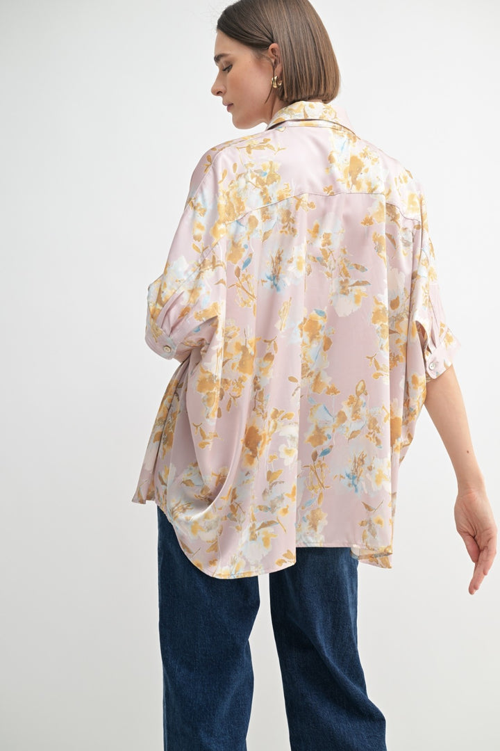 Hidden Garden Oversized Floral Printed Blush Top