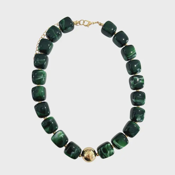 Massey Chunky Beaded Necklace in Olive