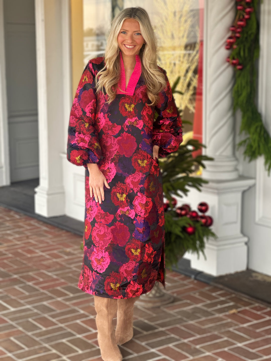 Pink Floral Midi Dress