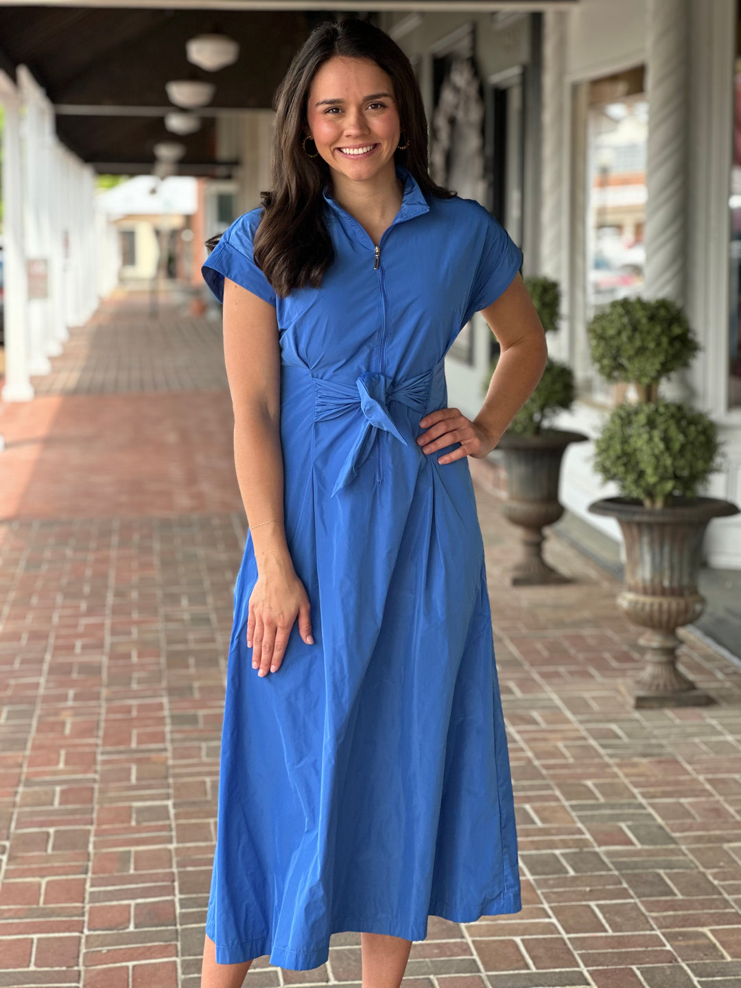 knee length dresses for ladies Ruffle Wrist Embellished High Neck Midi Dress Ruffle Wrist Embellished –  The Dress Outlet main image 0
