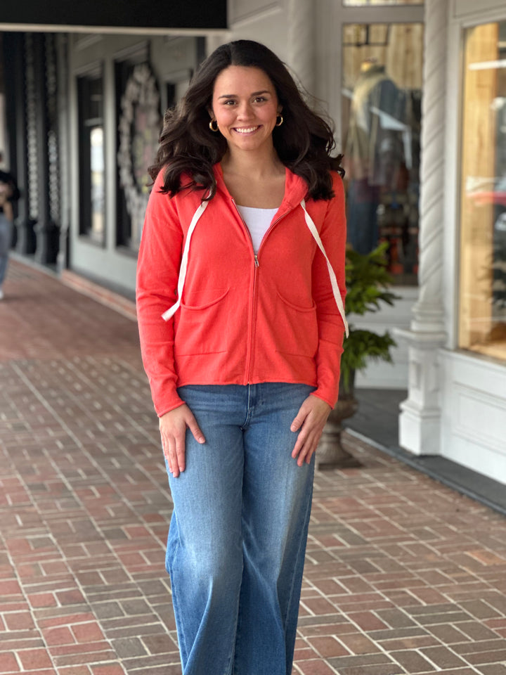 Spring Coral Zip Hoodie Sweater