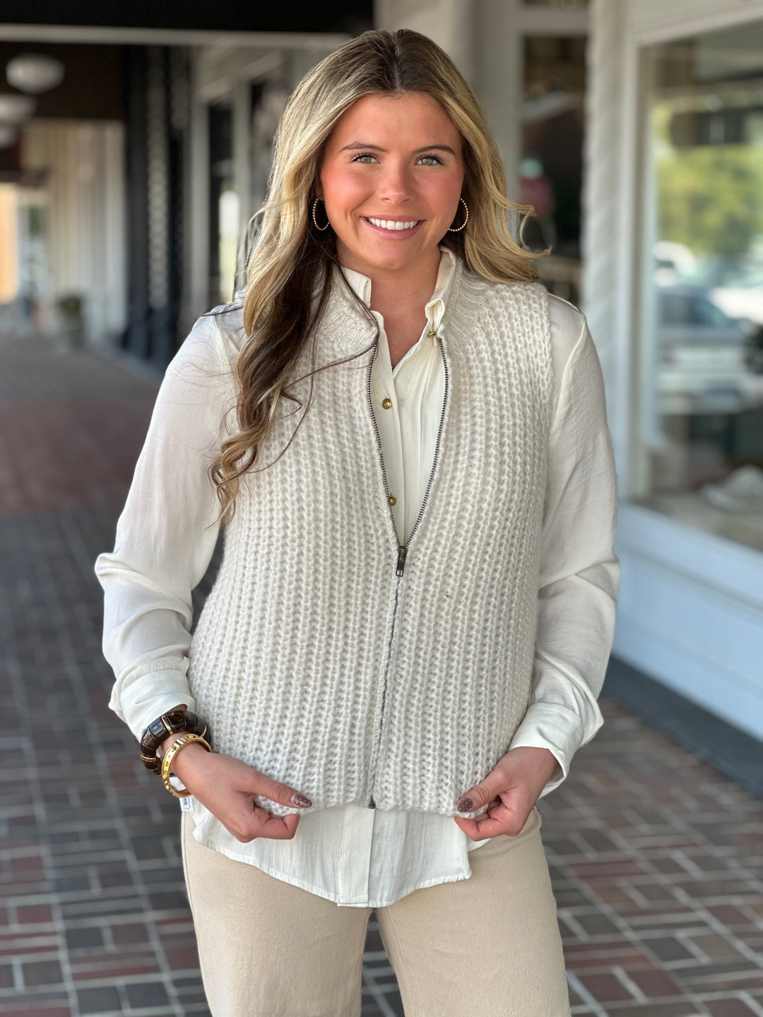 Wooden Ships Tara Zip Vest Chunky in Almond Butter