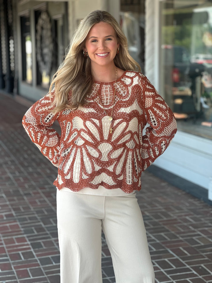 All For It Crochet Sweater in Pumpkin Spice