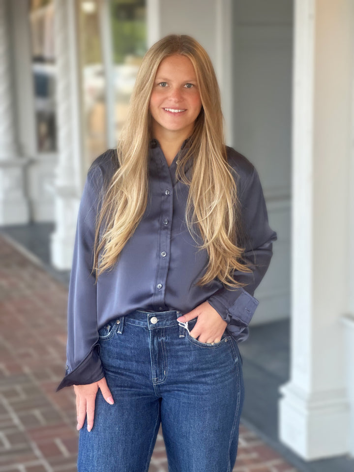 SPANX Better Than Silk Button Down in Earth Stone