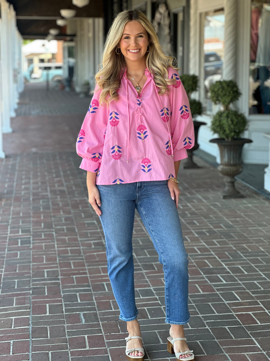 Pink Printed Long Sleeve Top