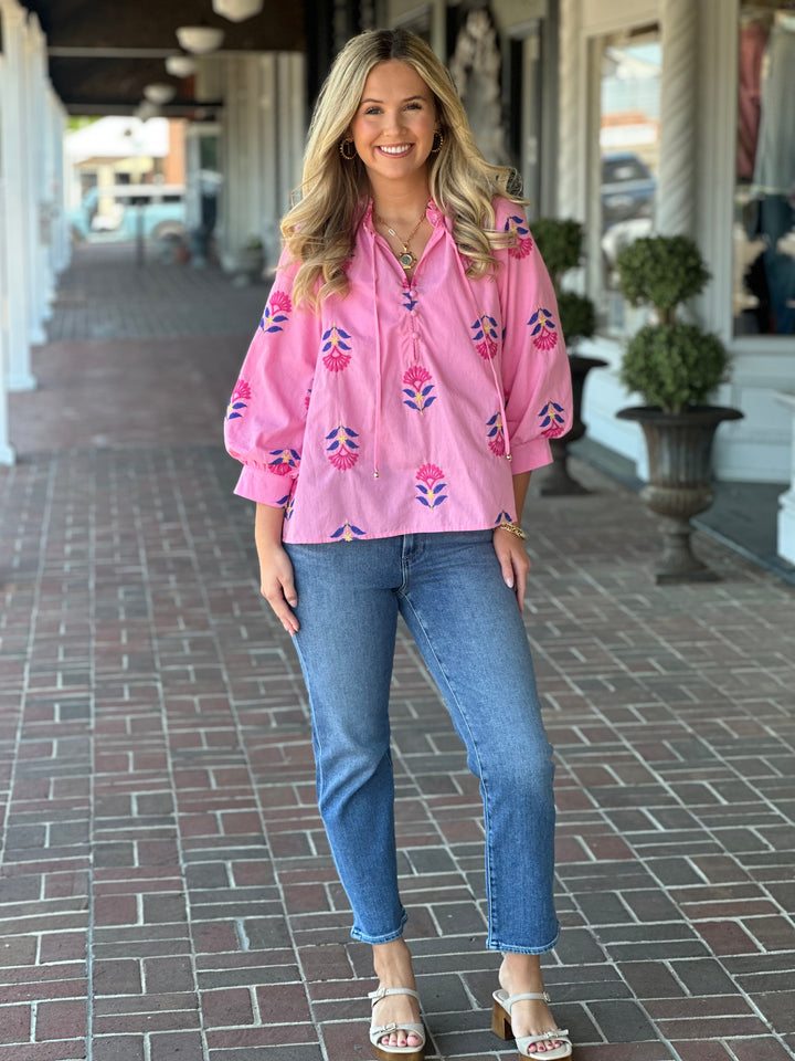 Pink Printed Long Sleeve Top