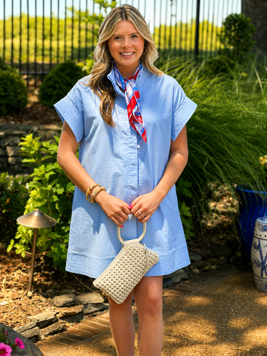Accent Trim Scalloped Dress in Chambray