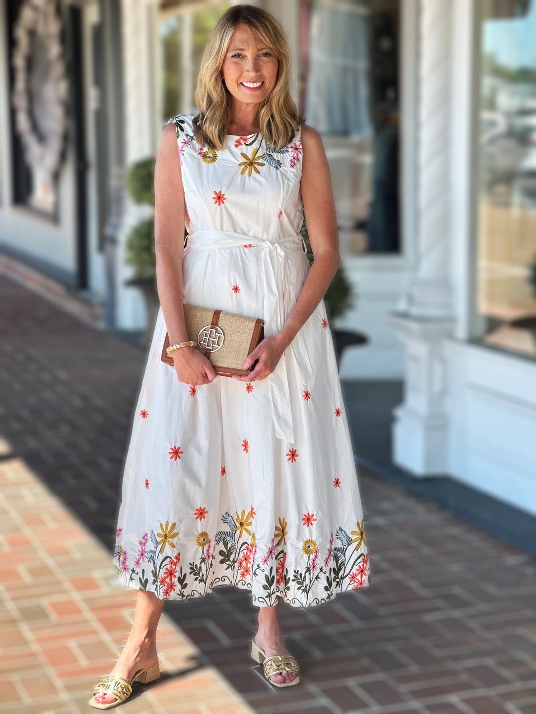Floral Embroidered Sleeveless Midi Dress