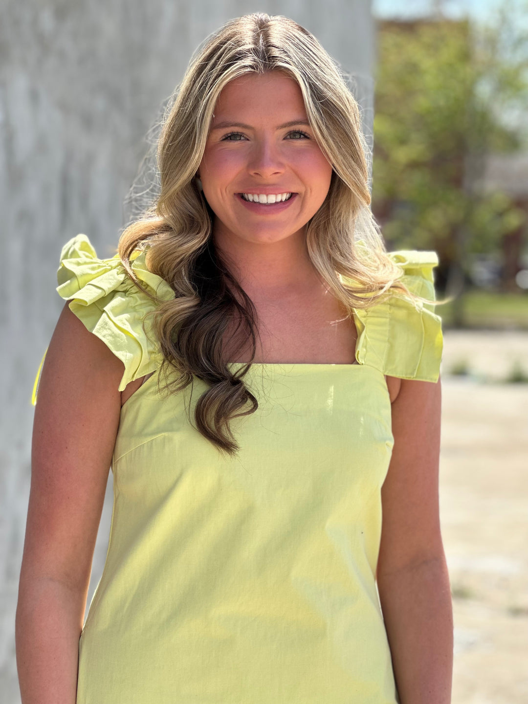 Tyler Boe Ellen Ruffle Sleeve Dress in Sunny Lime