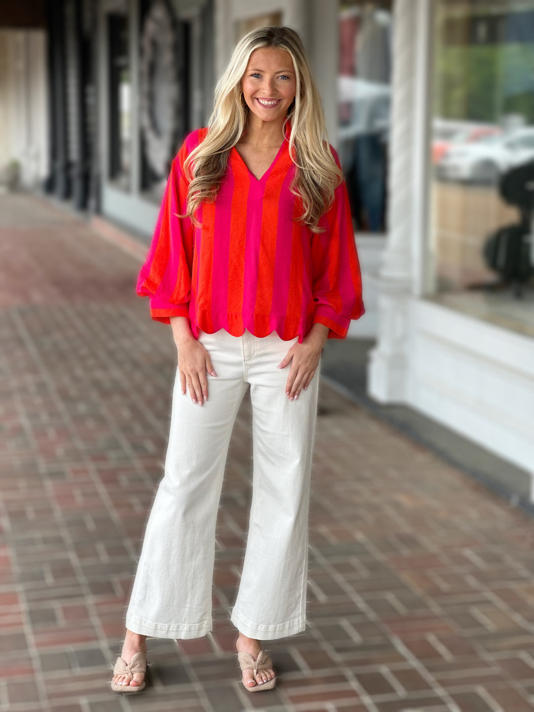 Pink Red Stripe Short Sleeve Top