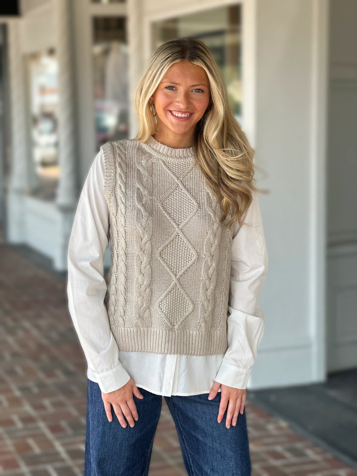 Charlie B Cable Foil Knit Vest in Gold