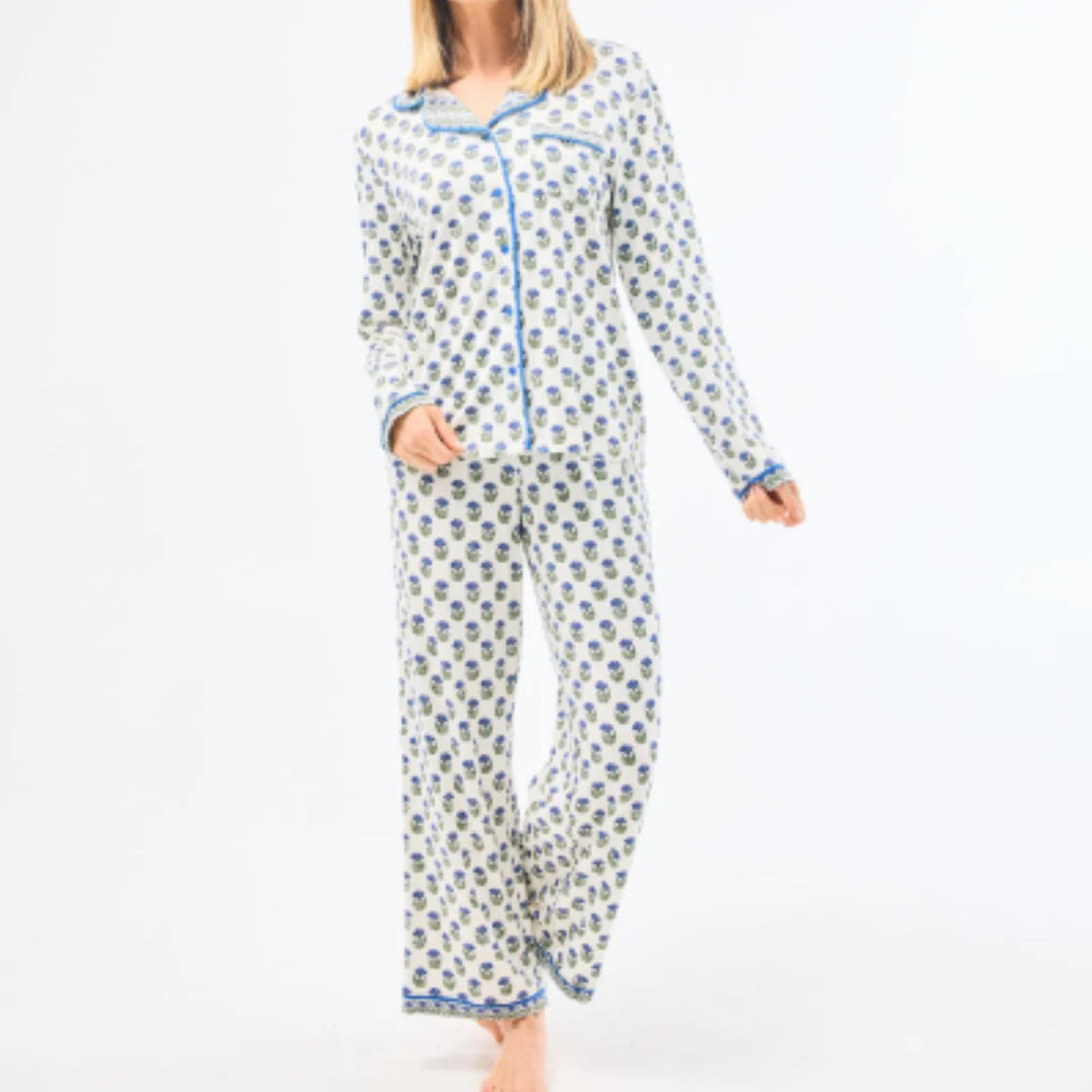 Charlotte Floral Foulard Pajama Set in Navy