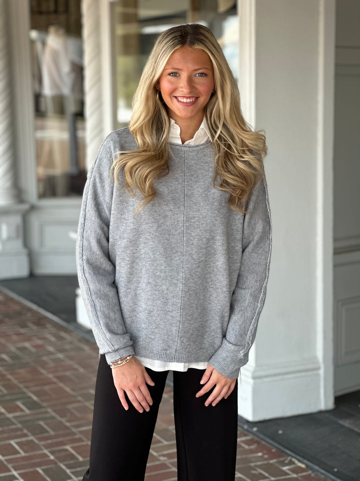 Charlie B Dolman Sleeve Sweater in Grey