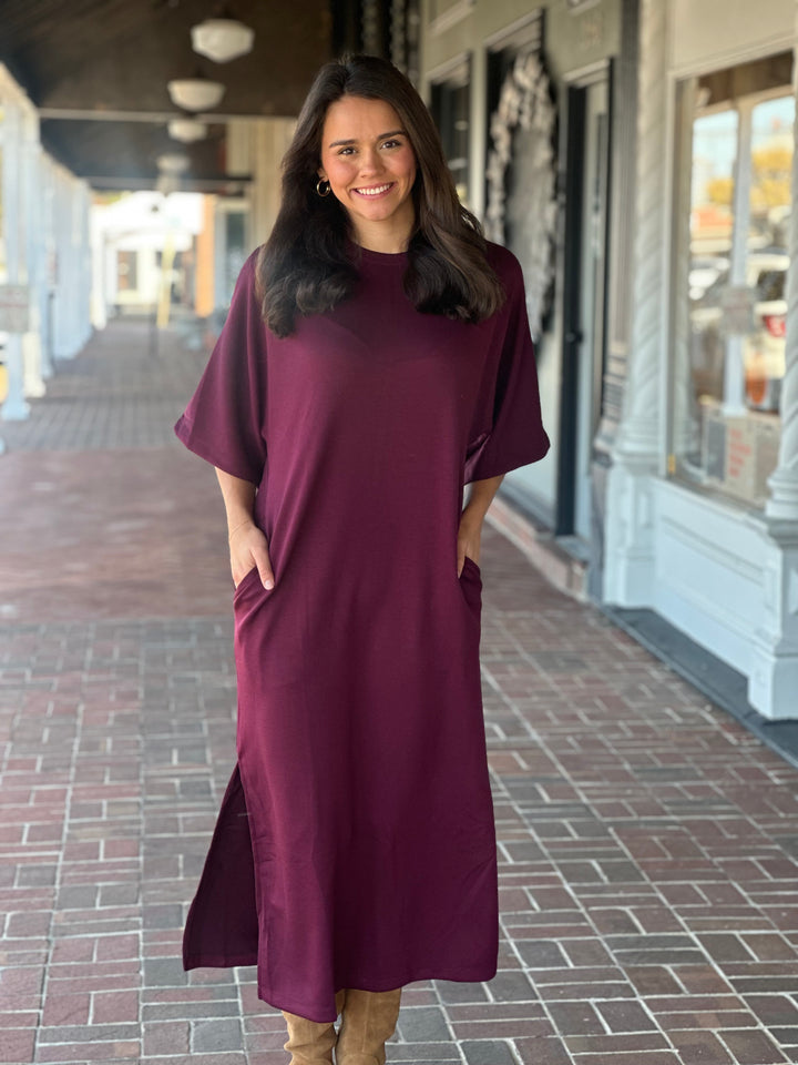 Always On Time Midi Dress in Maroon