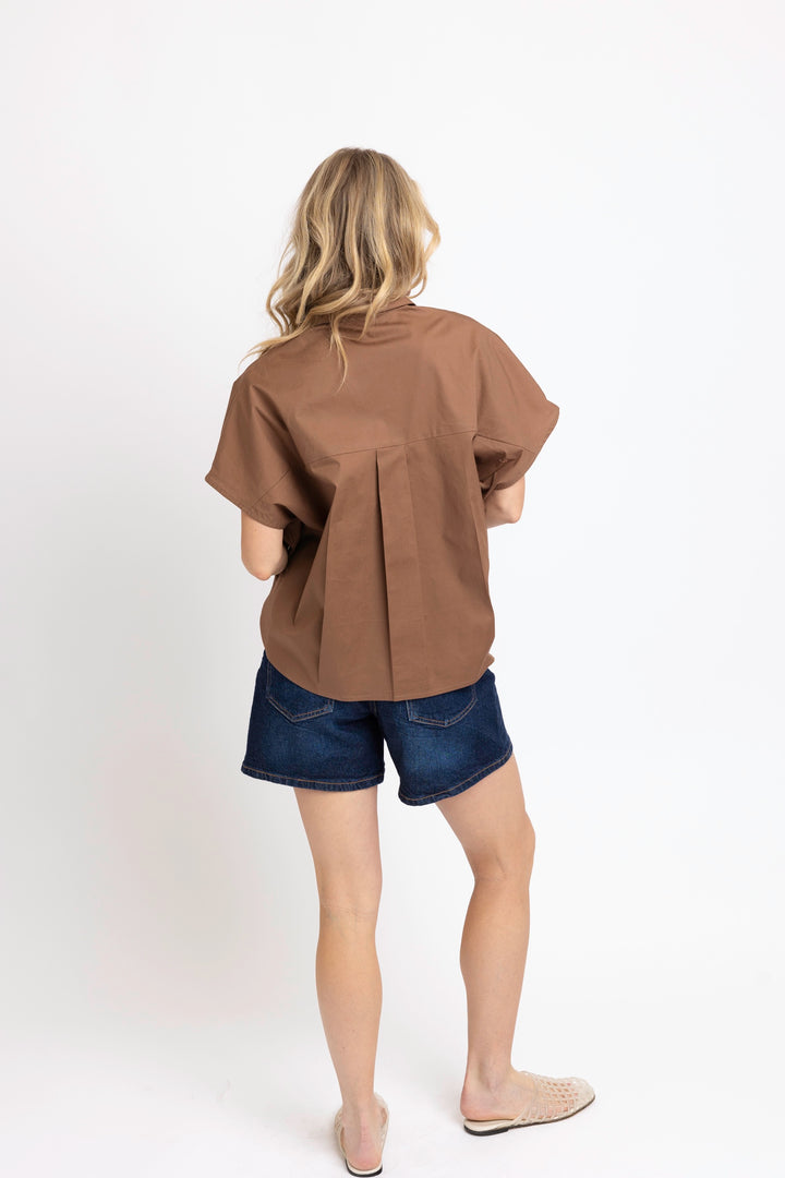 Brown Solid V-Neck Collar Top