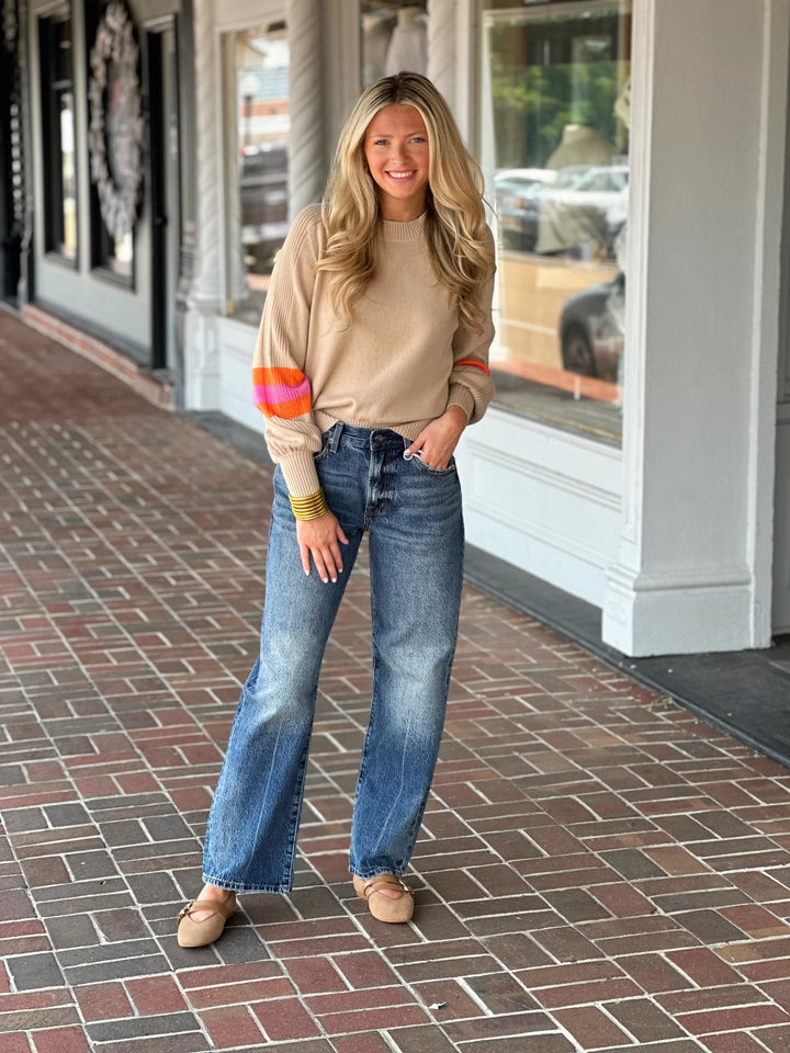 Vilagallo Knit Balloon Sleeve Sweater in Brown