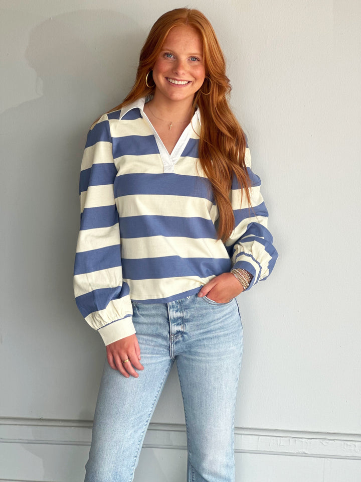 Back At It Top In Blue Stripe
