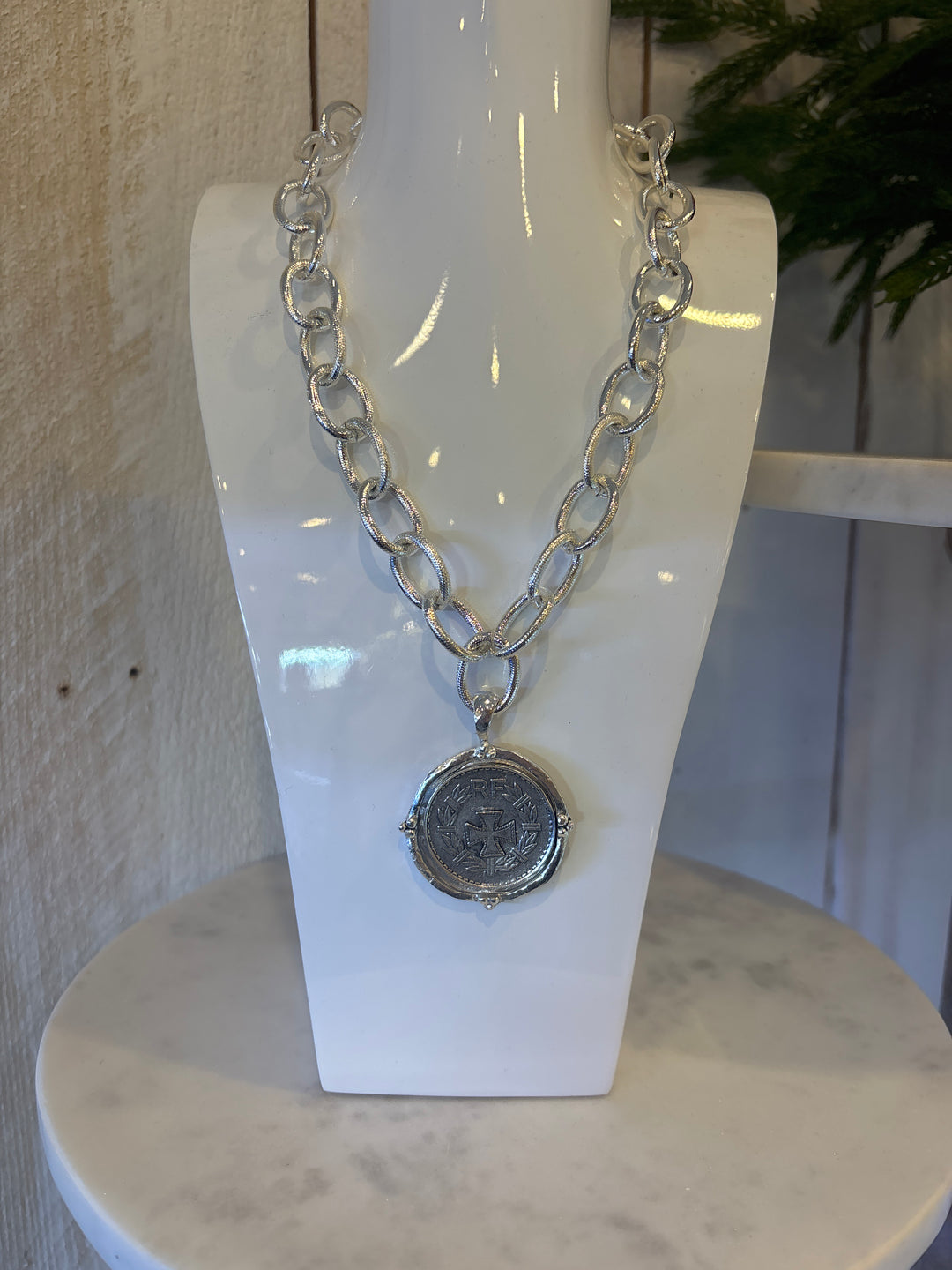 Susan Shaw Large Silver Cross Coin Necklace