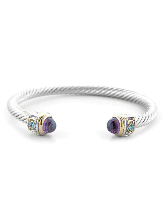 John Medeiros Nouveau Small Wire Cuff with Accent Stone in Amethyst