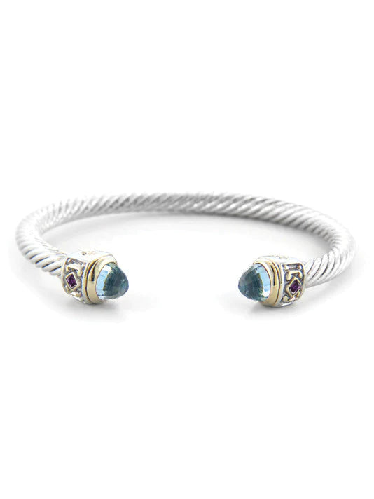 John Medeiros Nouveau Small Wire Cuff with Accent Stone in Aqua