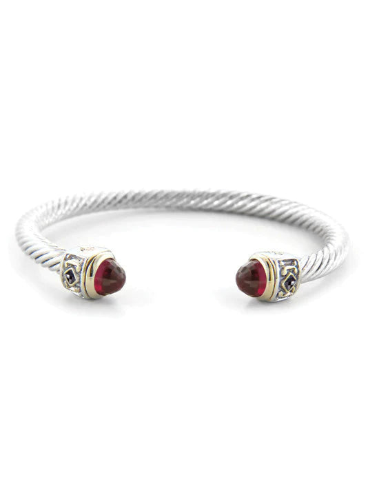 John Medeiros Nouveau Small Wire Cuff with Accent Stone in Garnet