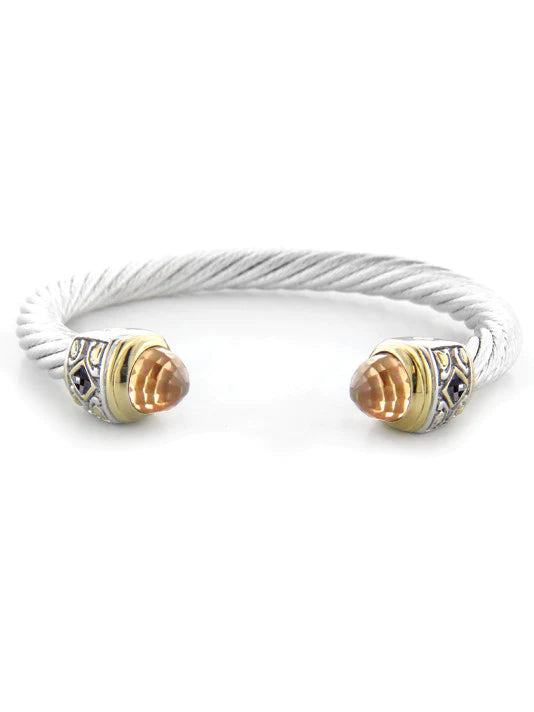 John Medeiros Nouveau Large Wire Cuff with Accent Stone in Champagne