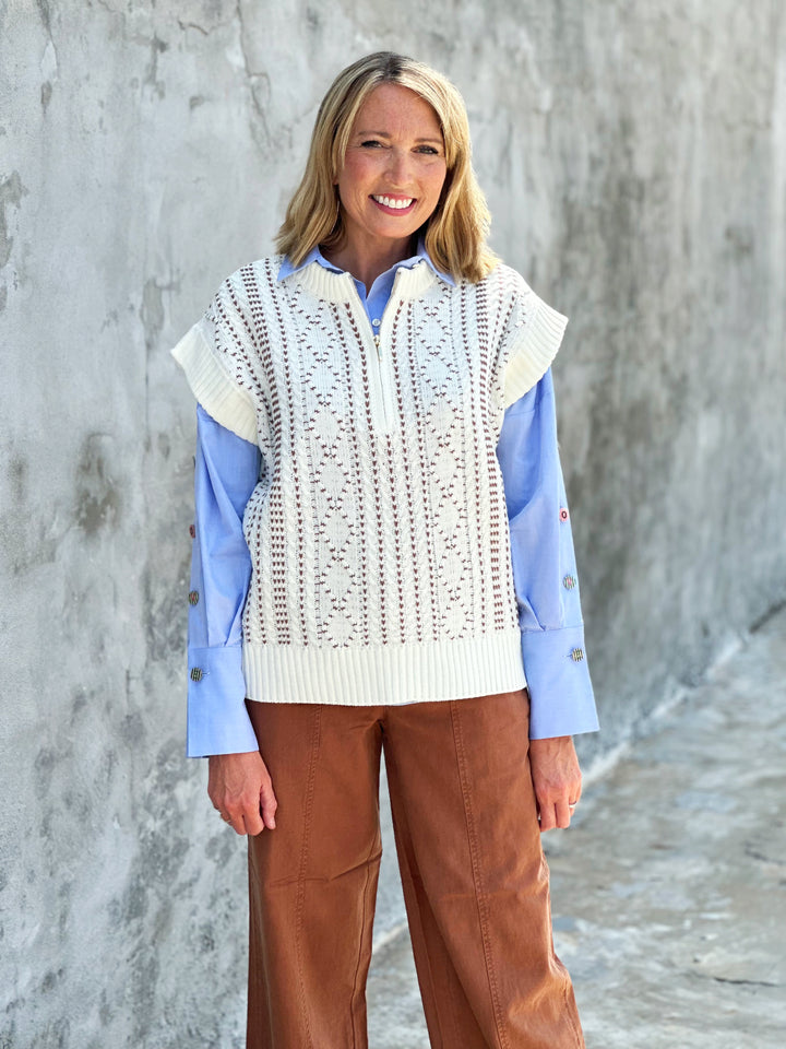 Liverpool Los Angeles Cap Sleeve Dolman 1/2 Zip Sweater in Cream