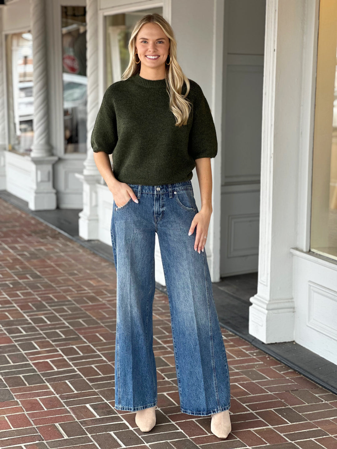 Charlie B Balloon Sleeve Sweater in Spruce